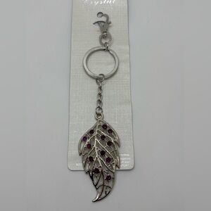 Silver Leaf Keychain with Purple Accents